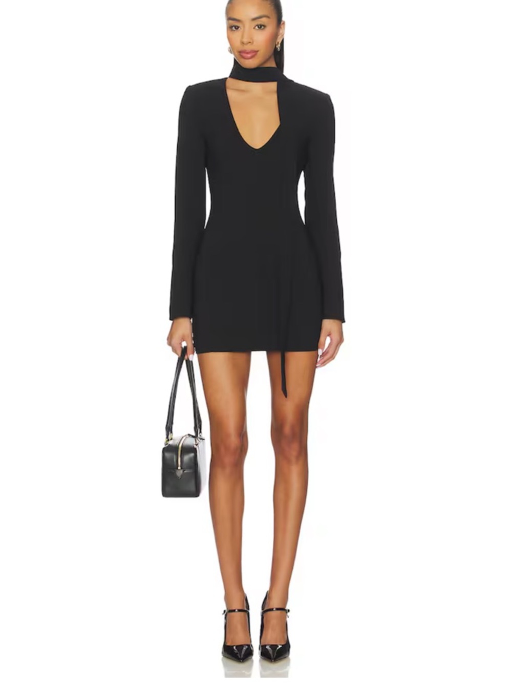 Revolve All The Ways Diana Black Mini Dress with Attached Scarf